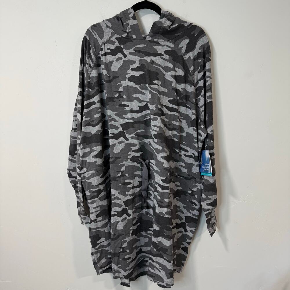 Coolibar Women's Lumaleo‎ Hoodie Dress Long Sleeve Camo Grey NEW 3X Stretch